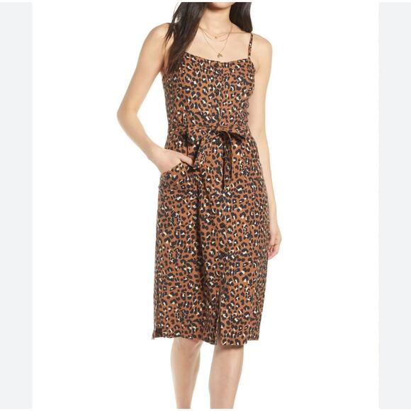 Rails Evie Brown Black Animal Print Tie Waist Dress Sz M Golden Leopard - Picture 1 of 7